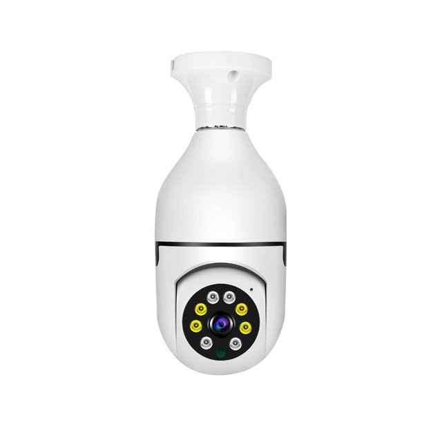 Cámara de seguridad con cámara de bombilla inteligente BEMS-1080P, cámara de bombilla inalámbrica, cámara panorámica interior y exterior WiFi de 360 grados (1 unidad-blanco)