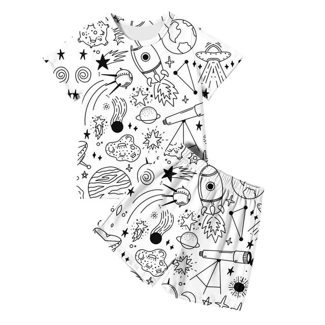 Ensemble de Tenues pour Garçons Enfants T-Shirt Imprimé DIY Shorts Décontractés Col Rond Tenues d'Été pour Garçons Vêtements pour Garçons 9-10 Ans Tenues pour Garçons