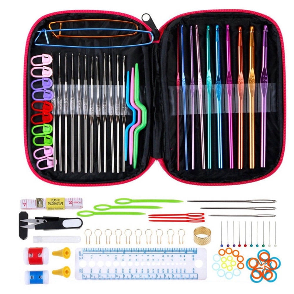 100Pcs Ergonomic Crochet Hooks Set Knitting Needle Kit with Zipper Organizer Case