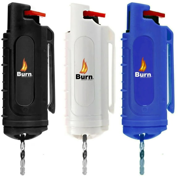 BURN Pepper Spray 1/2oz Multicolor 3 Pack Black, White, Blue