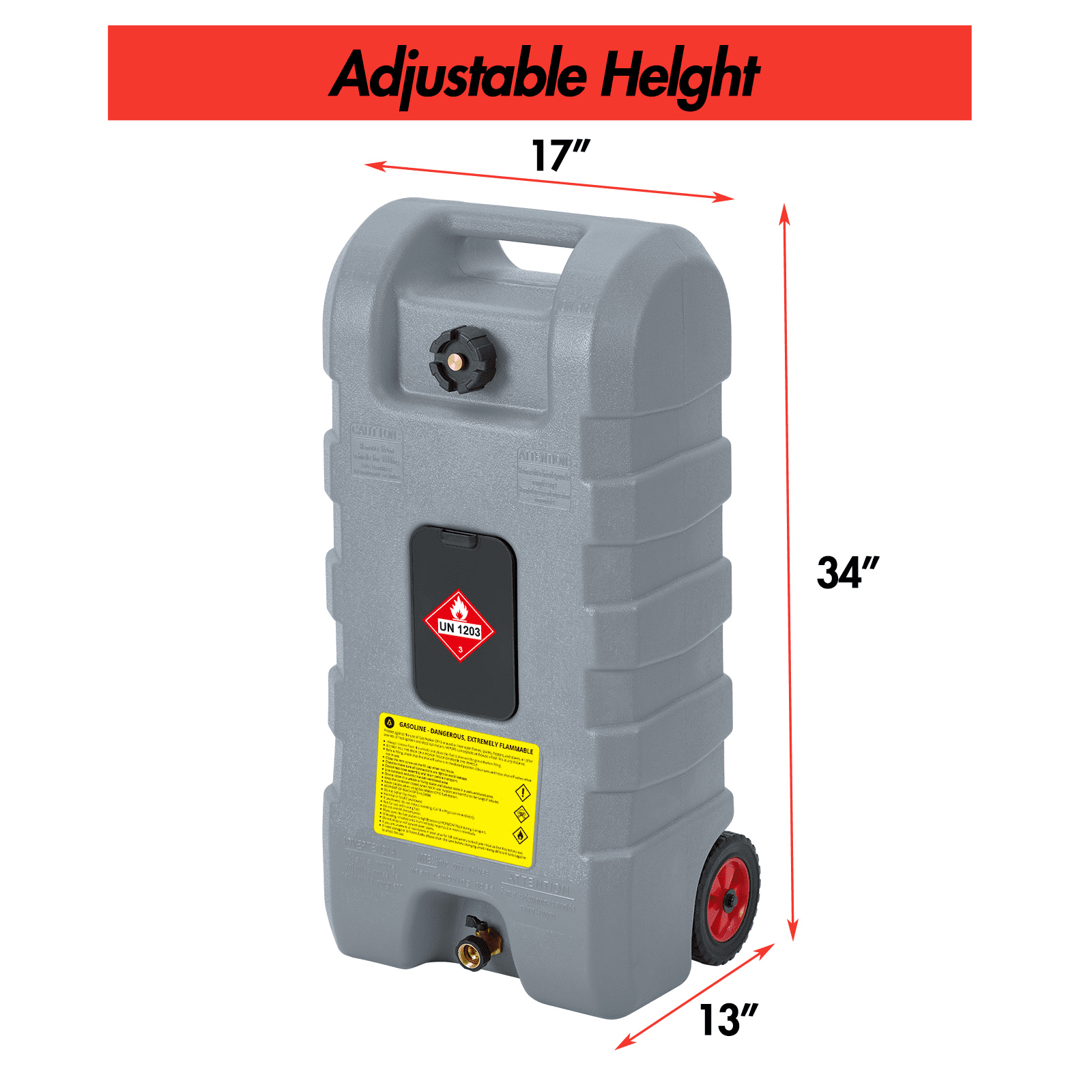 JoanKaren Industrial Portable Fuel Tank 15 Gallon Container Caddy Tank with 10-Foot Hose,Wheeled Utility Transfer Tank,Grey