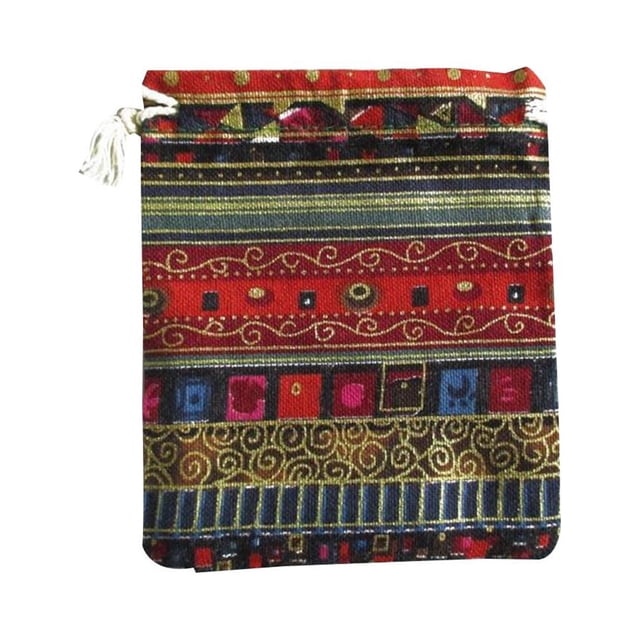 Ethnic Style Unisex Printing Cotton Linen Storage cotton linen bag Bag Small Drawstring Change Wallet Jewelry Bag