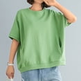 thumbnail image 5 of MORESEC Women Plus Size T-Shirt Short Sleeve Round Neck Casual Loose Top Solid Color Tee Vacation Travel Fashion Clothes, Green XL, 5 of 6