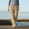 thumbnail image 6 of Miluxas Women's Cotton Linen Pants Casual Elastic High Waisted Wide Leg Pant Solid Loosee Trousers with Pockets Khaki, 6 of 9