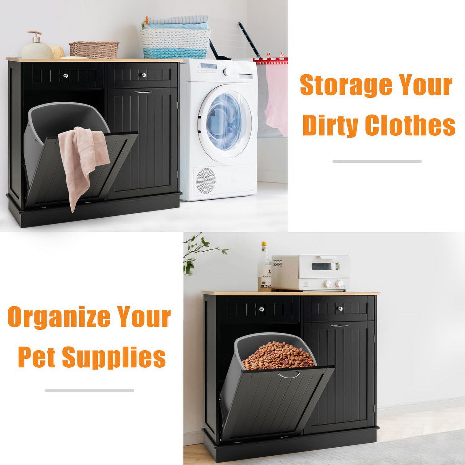 Finihen Kitchen Storage Cabinet, Buffet Sideboard, Rubber Wood Kitchen Trash Cabinet with Single Trash Can Holder and Adjustable Shelf, for Dining Room, Kitchen, Living Room, Black Finihen Kitchen Storage Cabinet, Buffet Sideboard, Rubber Wood Kitchen Trash Cabinet with Single Trash Can Holder and Adjustable Shelf, for Dining Room, Kitchen, Living Room, Black