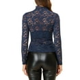 thumbnail image 3 of INSPIRE CHIC Haut Transparent pour Femme à Manches Longues Col Roulé Blouse en Dentelle Florale Transparente TP Bleu Marine, 3 of 7