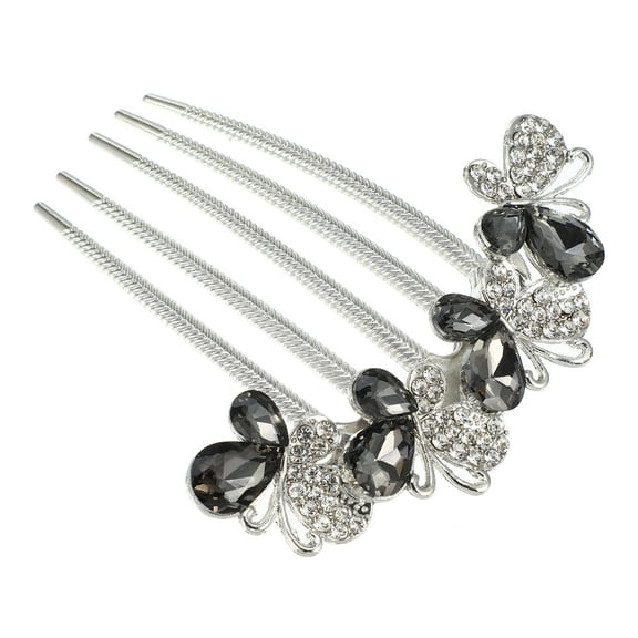 Unique Bargains Women Rhinestone Inlaid Flower Hair Comb, Hair Accessory, Rhinestone Butterfly Head Pieces Gray