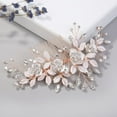 thumbnail image 3 of Pasador De Novia Con Clip De Diamantes De Imitación Flores（Color oro rosa）, 3 of 5