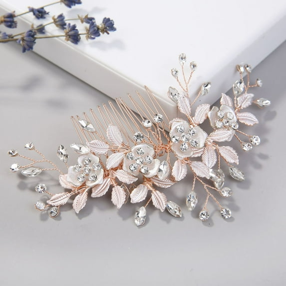 Milisente Rose Gold Wedding Headpieces Flower Crystal Women Bridal Hair Comb For Bride Bridesmaid