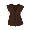 thumbnail image 4 of Ovbmpzd Going Out Tops for Women Summer Trendy Coffee V-Neck Casual Classic Fit Short Sleeve Blouses & Tops Work Tops for Women,XL, 4 of 6