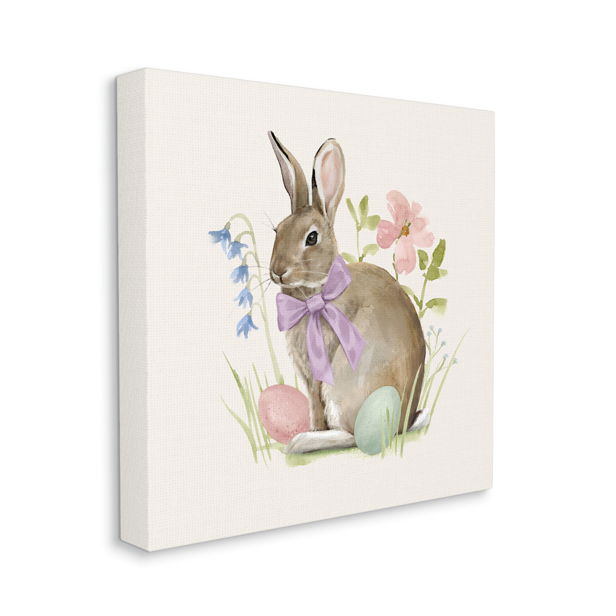 Spring Bunny Rabbit Easter Eggs Blossoming Flowers Animals & Insects Painting Gallery-Wrapped Canvas Print Wall Art