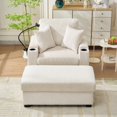 thumbnail image 2 of 55" Oversized Chaise Lounge Chair with Charging Station and Storage Ottoman, Comfy Corduroy Sleeper Chair with Cup Holder and Mobile Phone Stand, Reclining Chair for Living Room, Apartment, Beige, 2 of 9