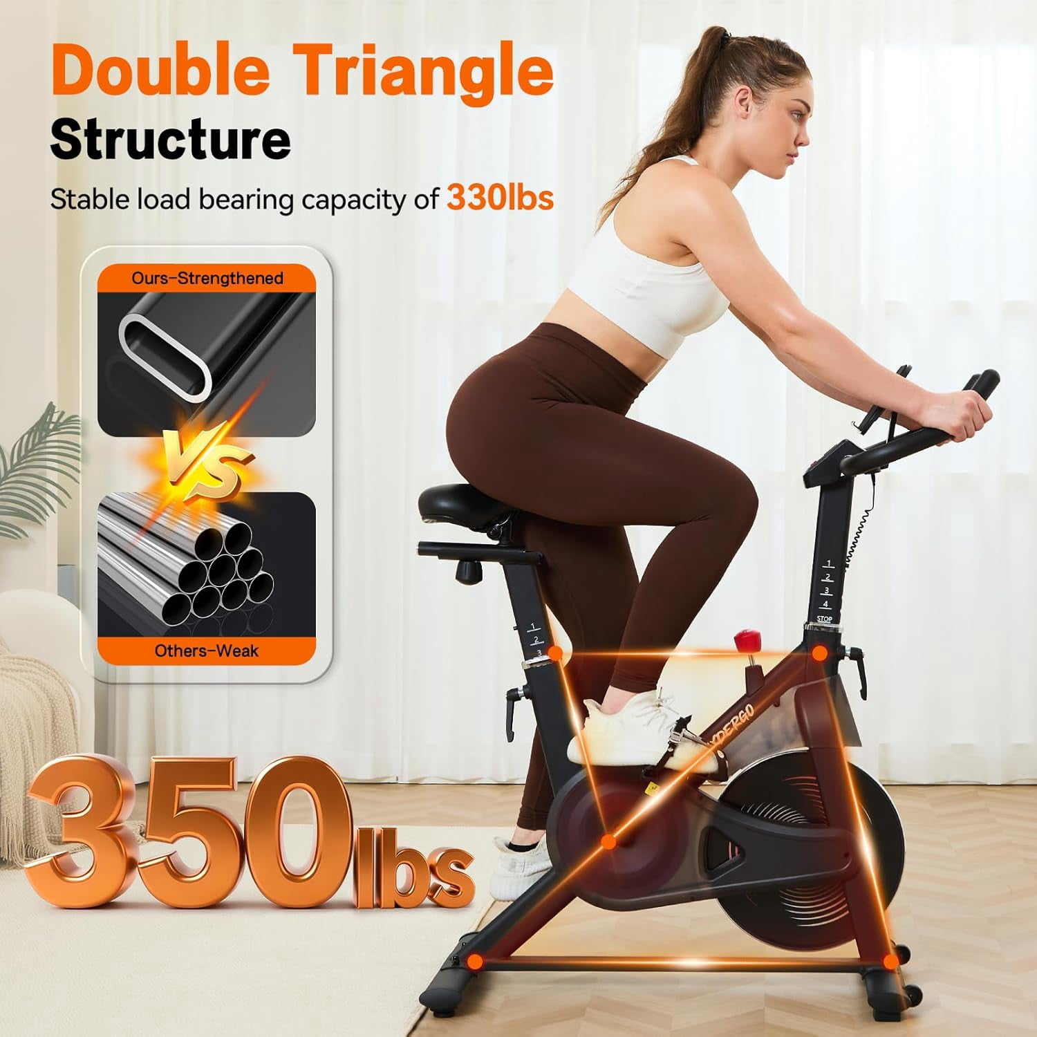 HXD-ERGO Exercise Bike Magnetic Home Stationary Bike with Free App Quiet Indoor Cycling Bike with 350lbs,with LCD Monitor Height-Adjustable Padded Seat
