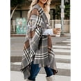 thumbnail image 4 of Dteck Women's Shawl Wrap Poncho Knitted Plaid Open Front Cardigan Shawls for Fall Winter, Gray/Brown, 4 of 5