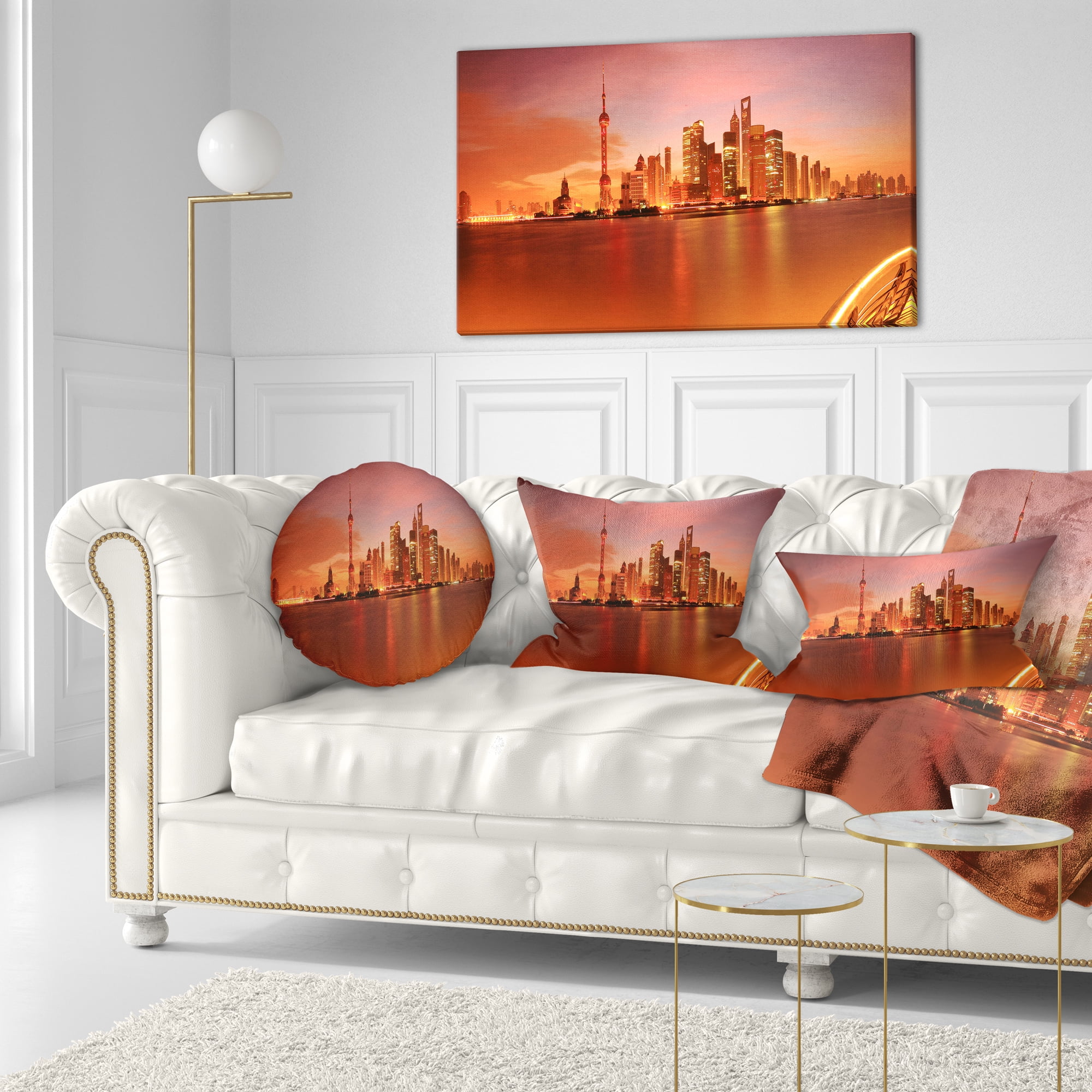 Designart Shanghai Lujiazui Skyline - Cityscape Photography Throw Pillow - 12x20