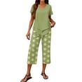 thumbnail image 2 of Summer Outfits Two Piece Sets for Women Capri Set Casual Summer Wide Leg Crop Pants and Top Matching Suits Light Green 2XL, 2 of 5
