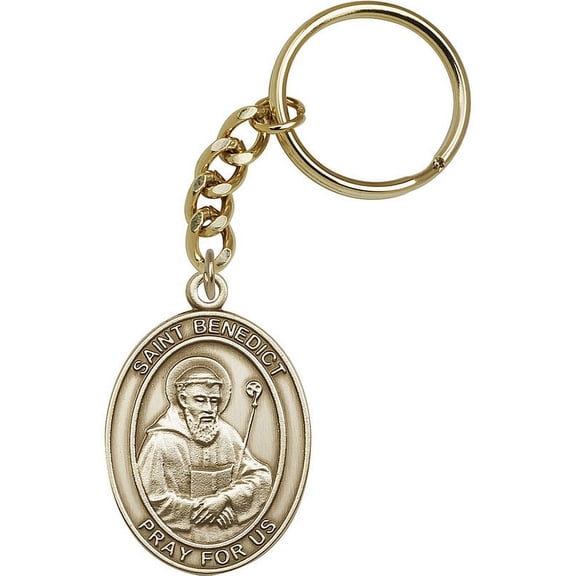 Antique Gold-Plated St. Benedict Keychain 1 7/8 x 1 1/4 inches