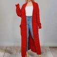 thumbnail image 2 of Women's Sweater Oversize Solid Cable Knitted Long Cardigan Elegant Open Front Knitted With Pocket Fall Winter Clothes, 2 of 5