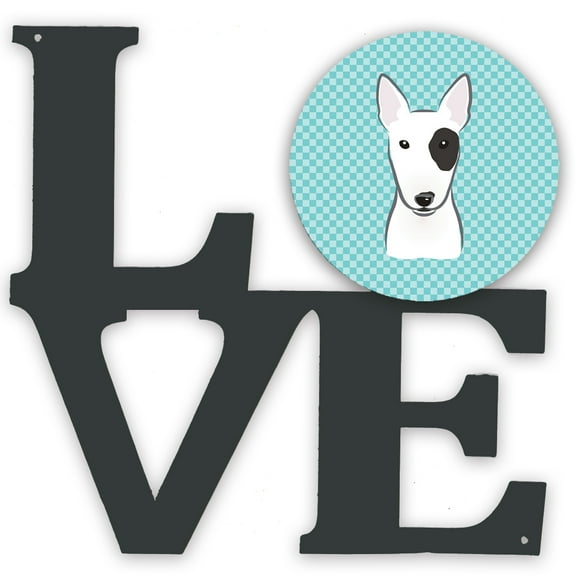 Checkerboard Blue Bull Terrier Metal Wall Artwork LOVE