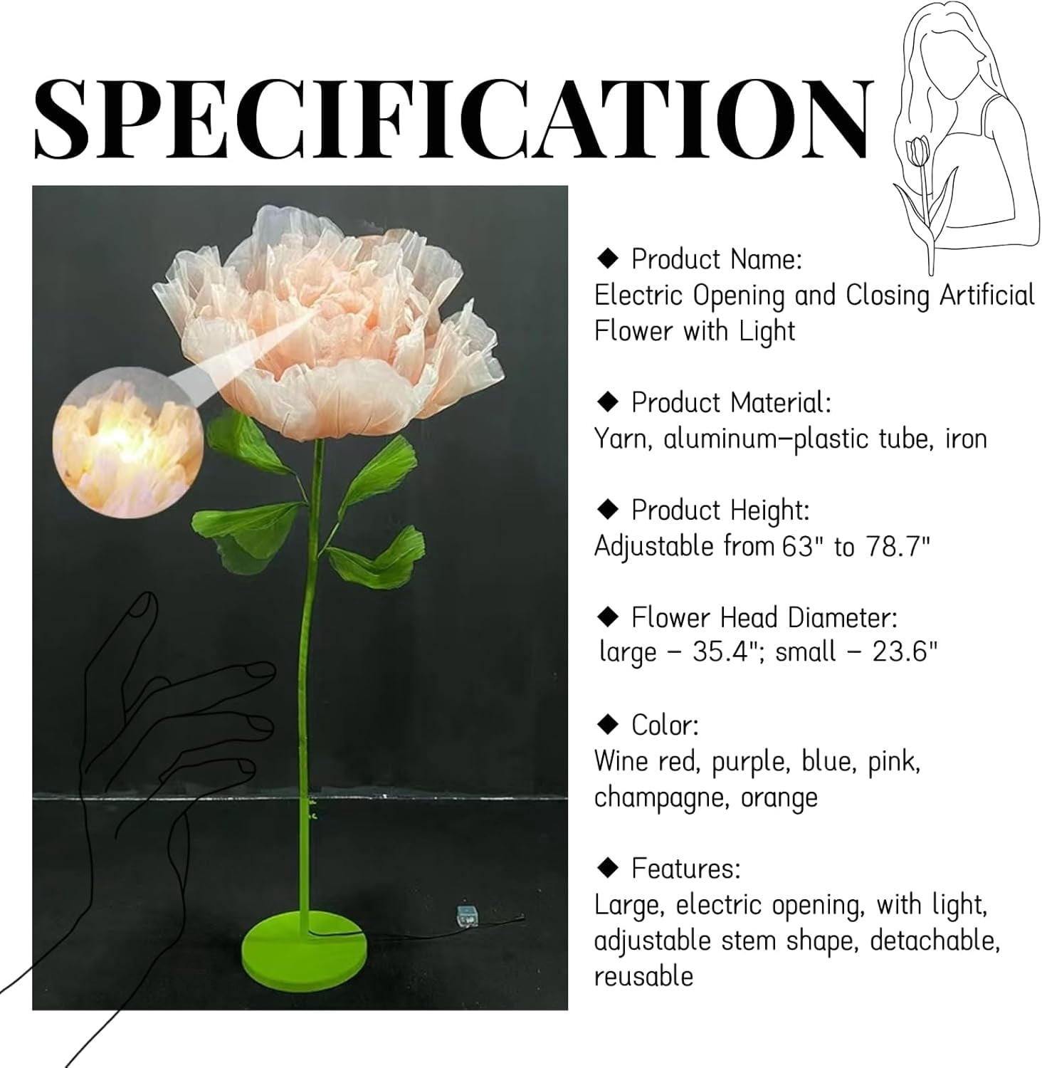 Louis Garden 6.56’ High 90cm Electric Silk Artificial Flower Backdrop Flowers for Decoration, Purple