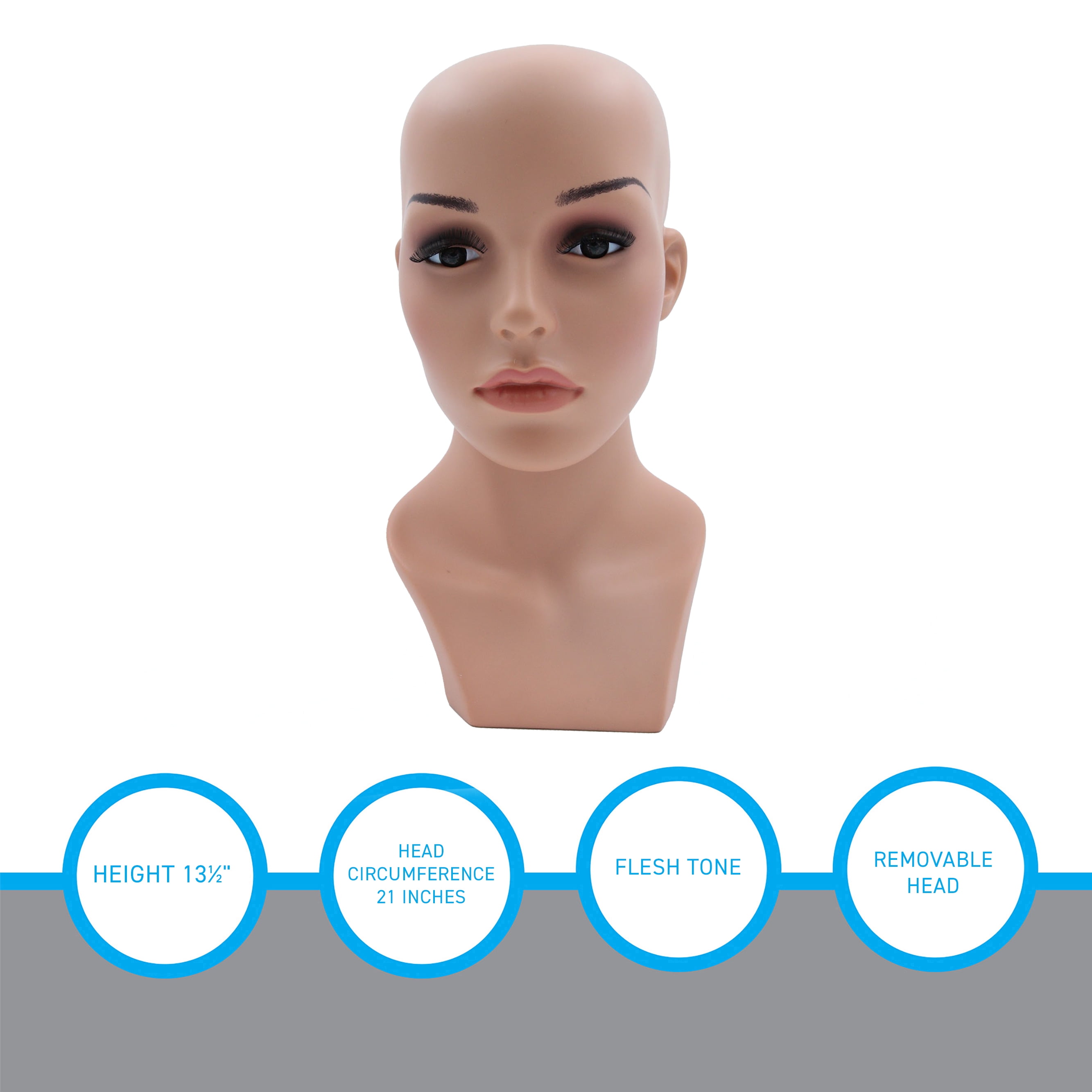 SSWBasics Female Plastic Mannequin Head - Height 13½"  Head Circumference 21"
