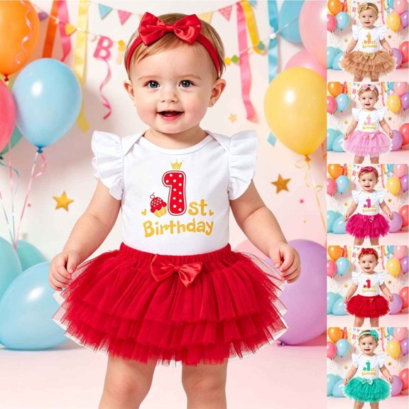 KDFJPTH Toddlers Outfits Sets for Graduation Adorable Birthday Dress Girls Skirt Cozy Romper First Birthday Celebration Kids Clothing Sets