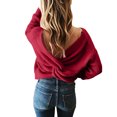 thumbnail image 4 of Lumtrix Sweaters For Women Casual V Neck Criss Cross Backless Long Batwing Sleeve Loose Knitted Sweater Pullovers Red L, 4 of 6