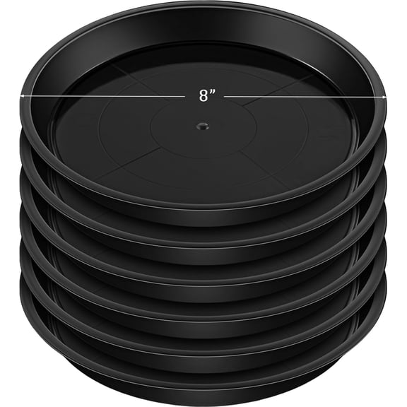 6 Pack Plastic Plant Saucer Heavy Duty Planter Saucers Large Plant Pot Plastic Water Trays for Indoors and Outdoors Flower Drip (8 Inch,Black)