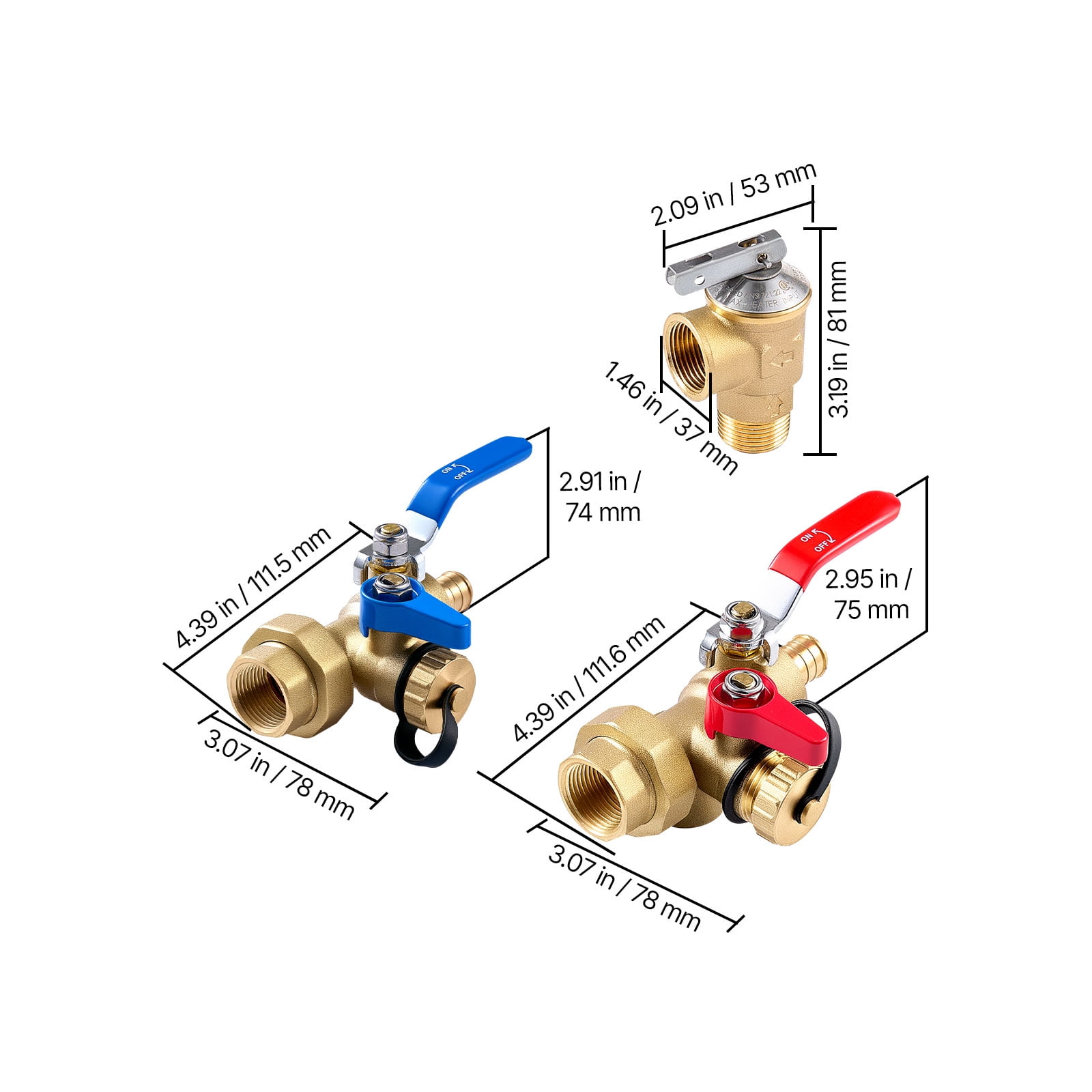 KFFKFF Tankless Water Heater Service Valve Kit, 3/4 Inch with 2PCS 3/4″ NPT to 3/4″ PEX-B Isolation Valves, Pressure Relief Valve, Lead-Free Brass, Compatible with Most Tankless Water Heaters
