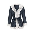 thumbnail image 3 of Lovskoo Women's Faux Leather Jacket with Faux Fur Hem Long Sleeve Thick Warm Parka with Pockets Warm Winter Coat with Belt Black, 3 of 6