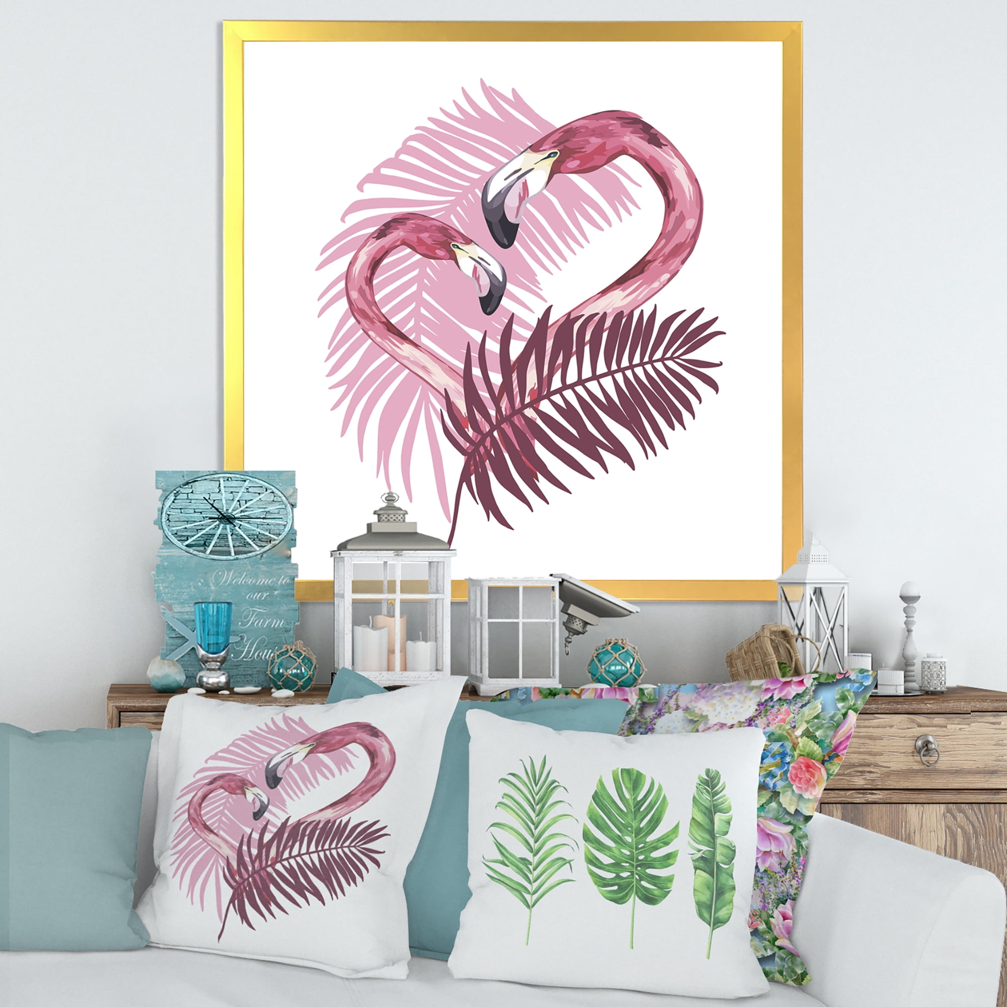 Designart 'Pink Flamingo In Tropical Summer II' Tropical Framed Art Print