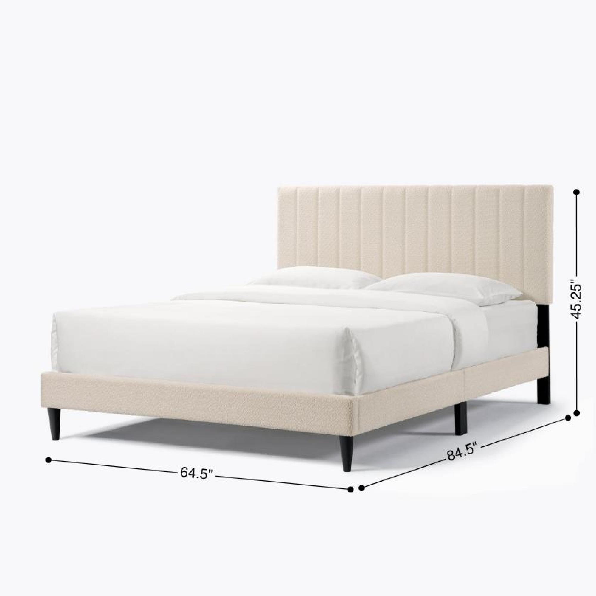 Queen Size Bed Frame, Upholstered Platform Bed Frame with with Tufted Headboard, Cream White