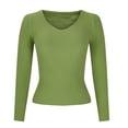 thumbnail image 3 of DAFPZW Women's Casual V Neck Ribbed Knit Shirts Pullover Tunic Tops Slim Fit Long Sleeve Solid Color Blouses Top Y2K Colthes, 3 of 5