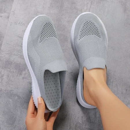 

Women‘s Casual Knitted Slippers Breathable Soldi Color Closed Toe Slip On Sneakers Lightweight Walking Shoes