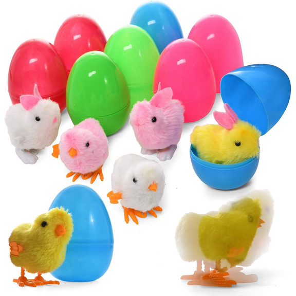 Stargo 10 pk 3.8" Jumbo Large Colorful Prefilled Easter Eggs with toys - Wind-Up Jumping Chicks & Bunnies, Bright Plastic Easter Eggs Filled Chicks & Rabbits, Basket Fillers Egg Hunts, Party Favors