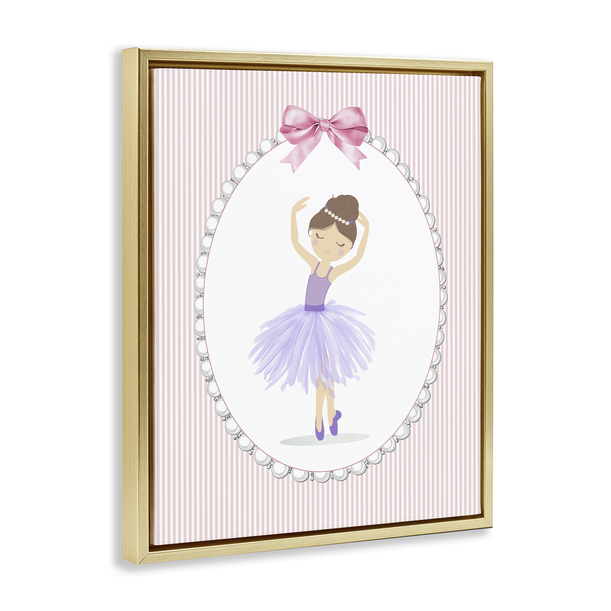 Stupell Industries Graceful Dance on Stripes Gold Framed Floater Canvas Wall Art, design by Christine Simpson Art