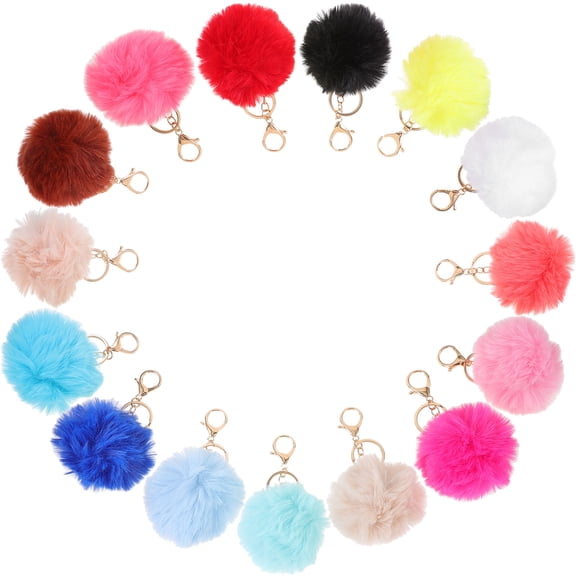 LULULION 15Pcs Keychain with Pom Cute Pendant Keychain Assorted Color Fashionable Gift for DIY Enthusiasts