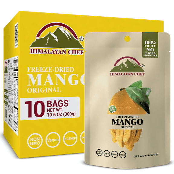 Himalayan Chef Freeze-Dried Fruit – 15g Freeze-Dried Mango, Pack of 10 Bags | Organic Fruit Snacks, Healthy Snacks for Kids & Adults | Baby Snacks, Gluten-Free Dried Fruit