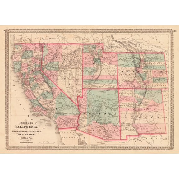 1872 Johnson's California also Utah, Nevada, Colorado New Mexico and Arizona