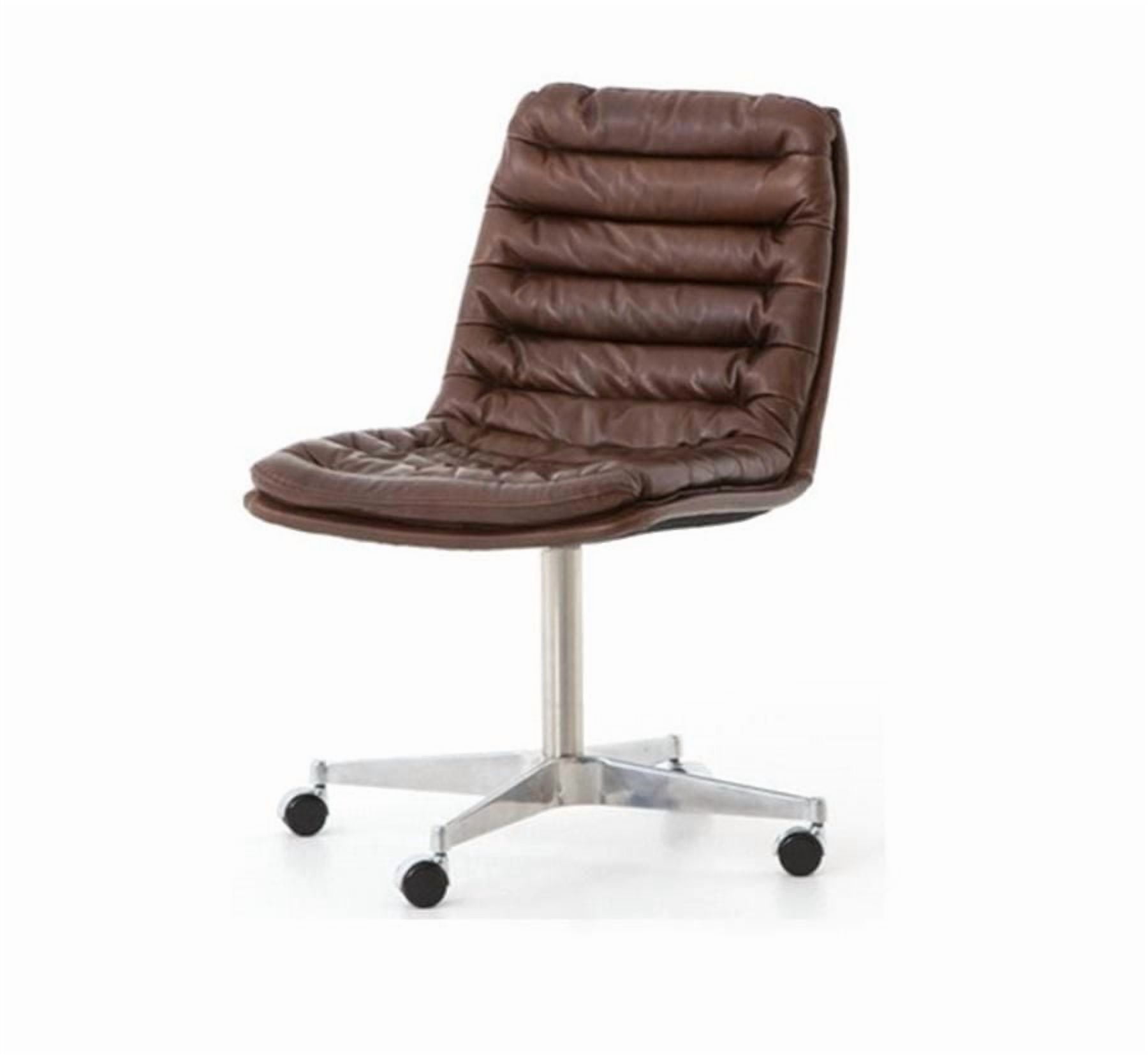 Plata Import Ronin Office Chair in Brown, PU Office Chair, Brown Foam Office Chair, Full-Back Office Chair, Brown Office Chair, Armless Office Chair, Office Chair with Stainless Steel Leg, Wheel Offic
