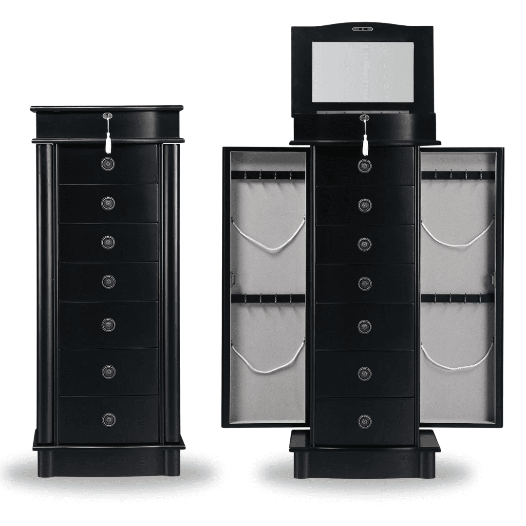 Hives and Honey Nora Traditional Jewelry Armoire with Locking Compartment and Ample Storage, Black