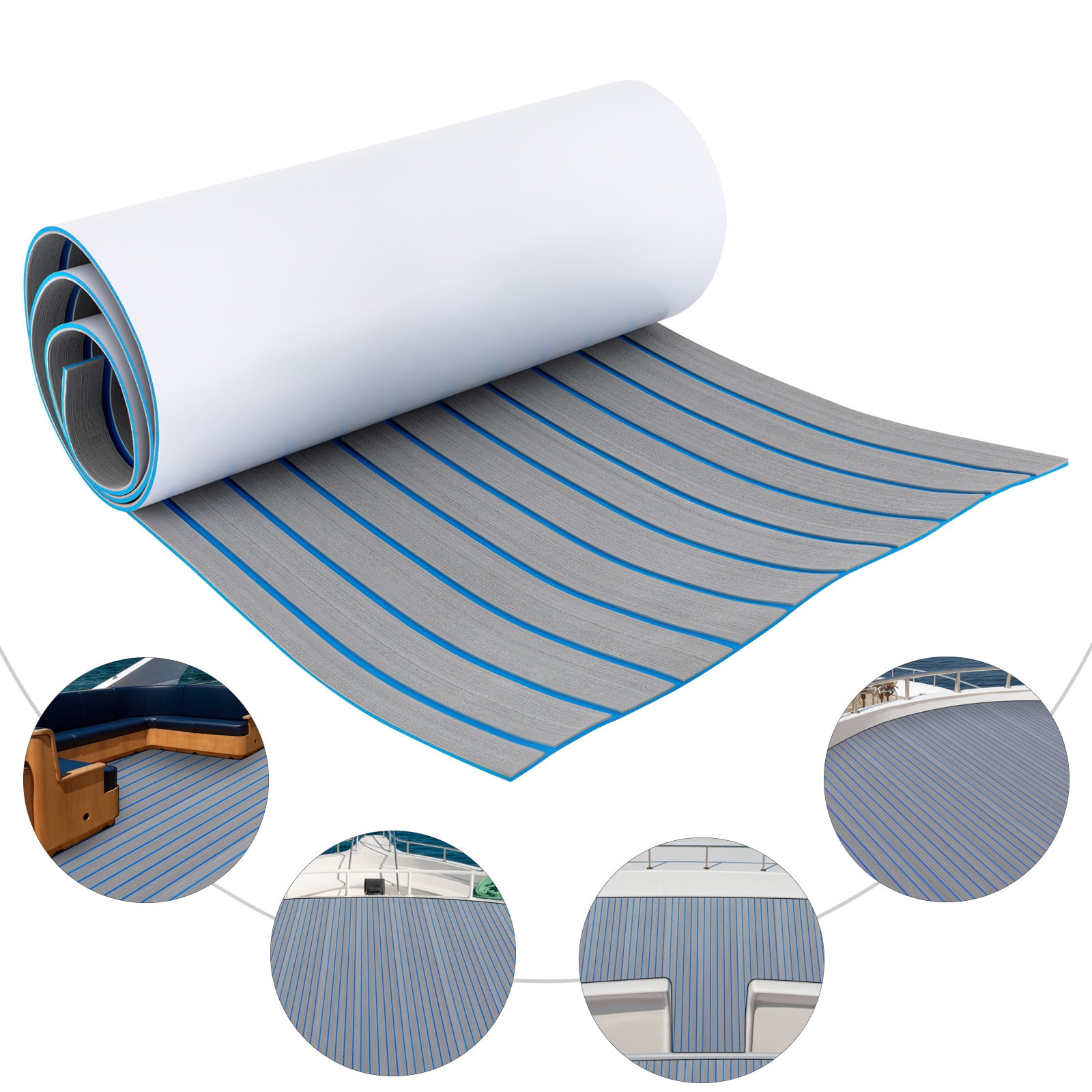 Boat Flooring EVA Foam Decking Sheet Faux Teak Marine Mat Marine Carpet Cooler Tops Seating Non-Slip Self-Adhesive Flooring Material for Motorboat RV Yacht Kayak Swimming Pool 95" x 24"