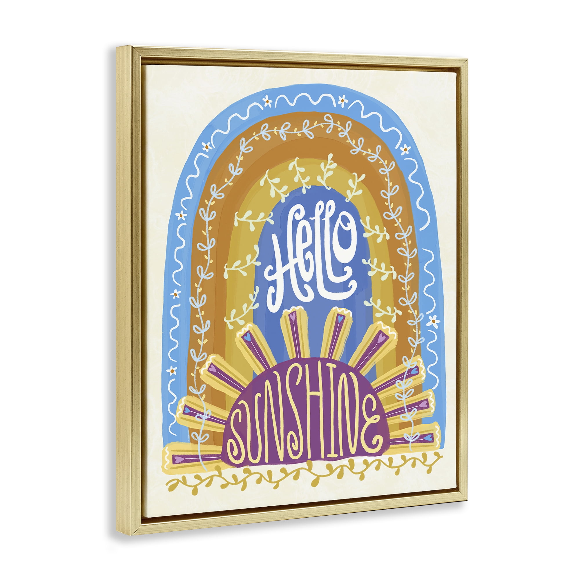Stupell Industries Boho Hello Sunshine Gold Framed Floater Canvas Wall Art, design by Connie Summers