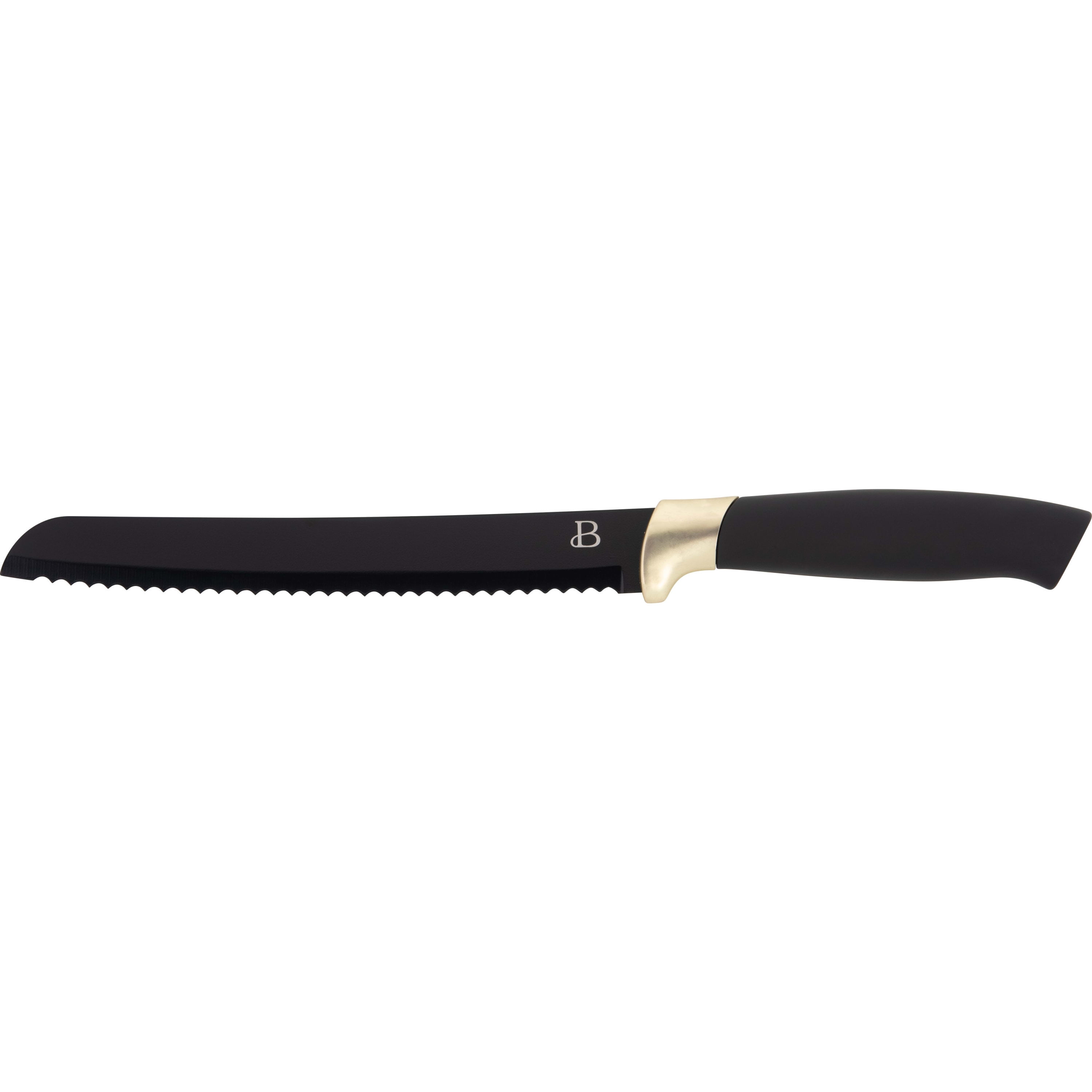 Beautiful 6 Piece Stainless Steel Knife Set Black Sesame with Gold Accent By Drew Barrymore