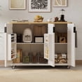 thumbnail image 3 of AVAXA 51" Fluted Kitchen Island with Drop Leaf, Farmhouse Accent Kitchen Island on Wheels with Internal Storage Rack, Rolling Kitchen Cart with Towel Rack for Kitchen, Dining Room, White Ash, 3 of 23