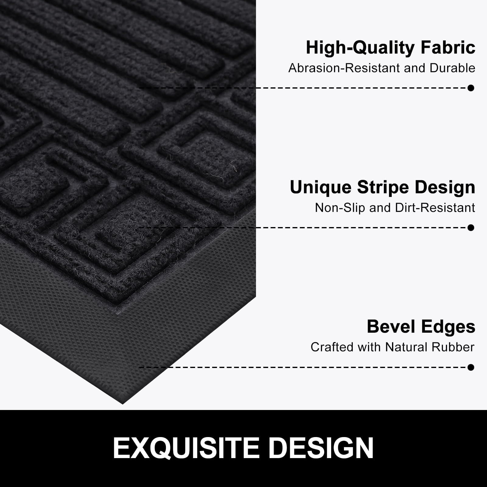 Buganda Outdoor Doormats, Heavy-duty Rubber Door Mats, Absorbs Moisture and Dirt Outdoor Mats, Low Profile Mats for Entry, 30"x17", Black