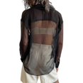 thumbnail image 2 of Camisa holgada transparente para mujer, blusa informal de manga larga con cuello de solapa y botones., 2 of 4