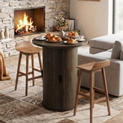 Hawsaiy Round Bar Table with Storage, 31.5 Pub Table with Sliding Door Cabinet, 39.6 Tall Bar Height Table, Modern Bistro Cocktail Table for Kitchen, Dining Room, Home Bar, Small Spaces