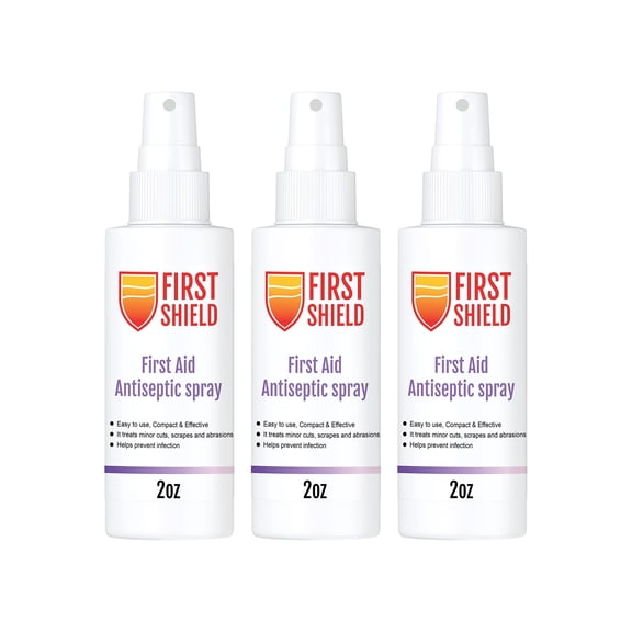 First Shield First Aid Antiseptic Spray, Wound Cleaner, Benzalkonium Chloride for Minor Cuts, Scrapes and Burns – 2 Oz, 3 Count