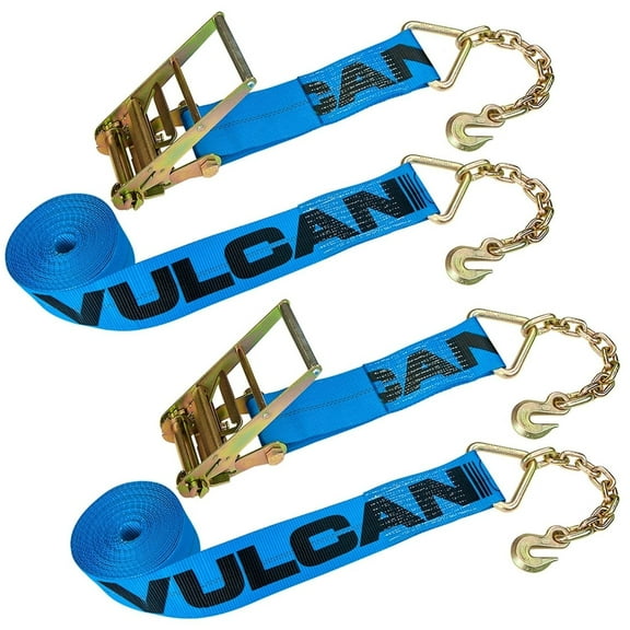 VULCAN Ratchet Strap - Chain Anchors - 4 inch x 30 foot - 2 Pack - 6,600 Lbs SWL